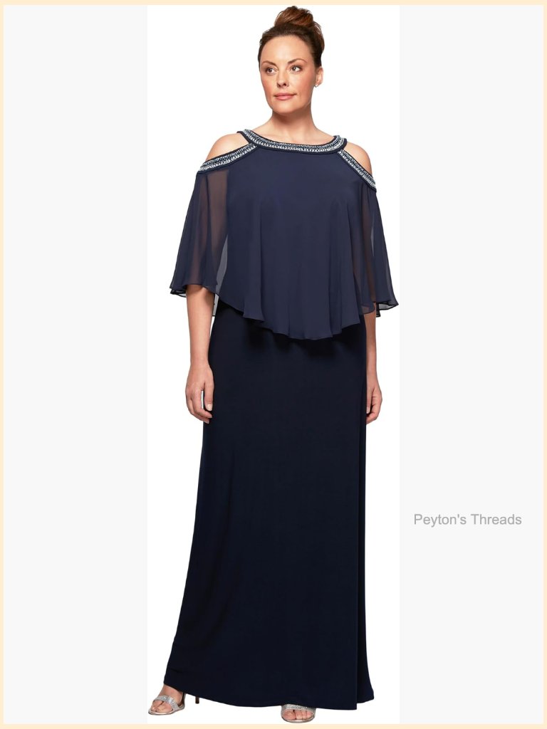Plus-Size Cold Shoulder Popover Dress Evening Gown